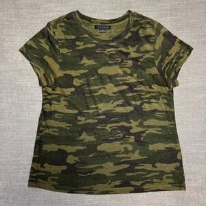 Sanctuary Camo 100% Linen Tee Shirt Women's Medium Green Camouflage Short Sleeve